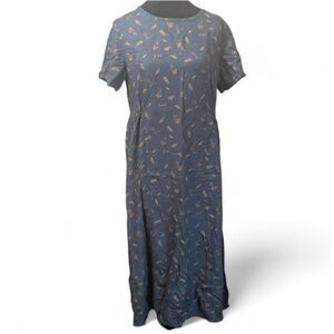 Vintage EDDIE BAUER Petite M Floral Rayon Maxi Dress Cottagecore Boho Blue